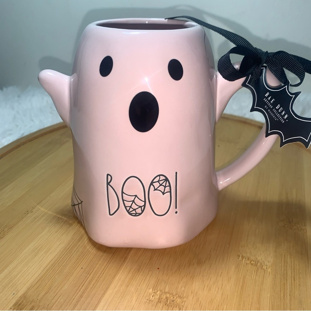 Rae Dunn Mug “BOO” Ghost Pink NEW
